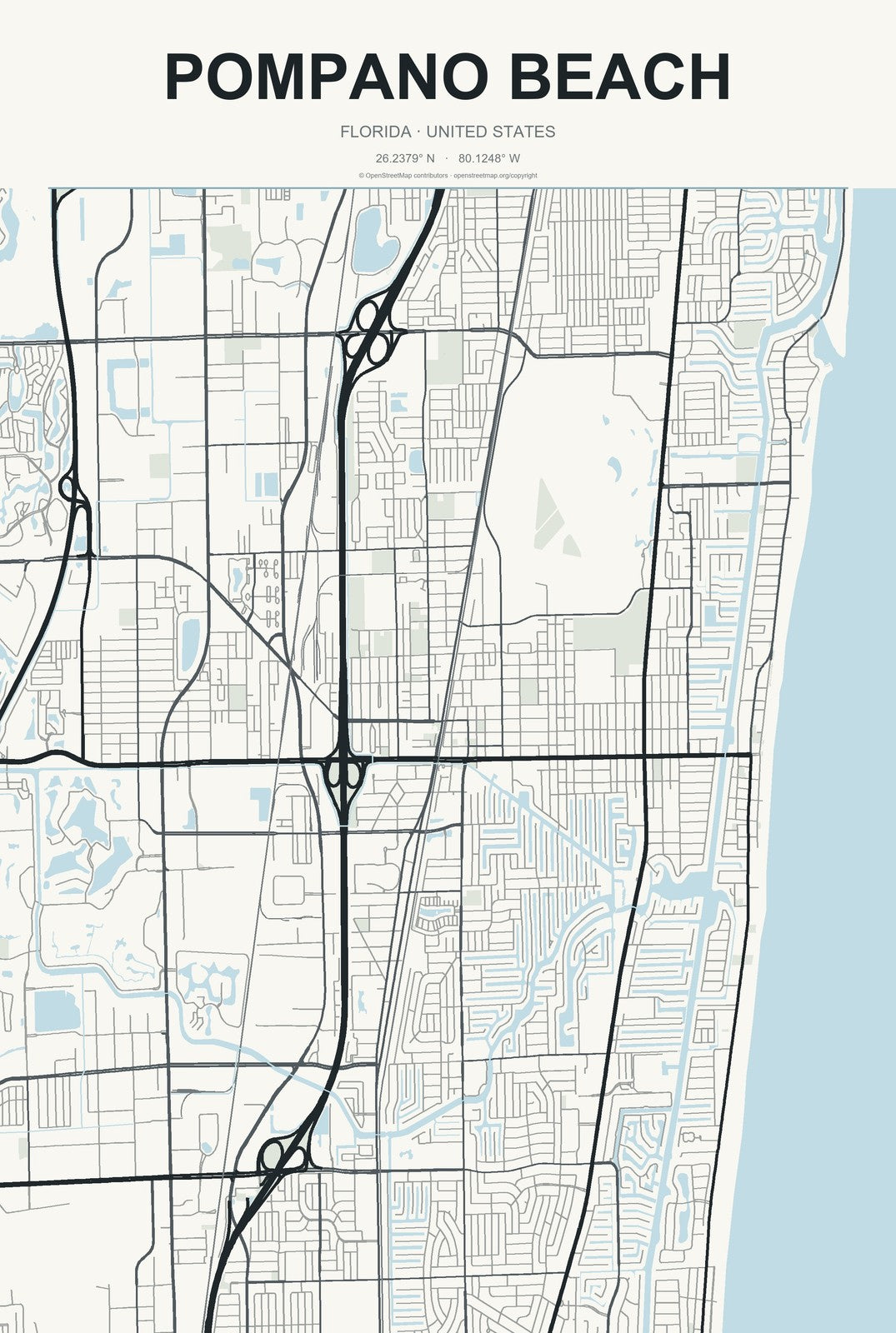 Pompano Beach, Florida City Map Aluminum Sign in Headline Atlas style