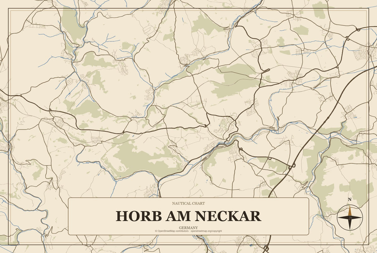 Horb am Neckar, Germany City Map Aluminum Sign in Heritage Nautical style
