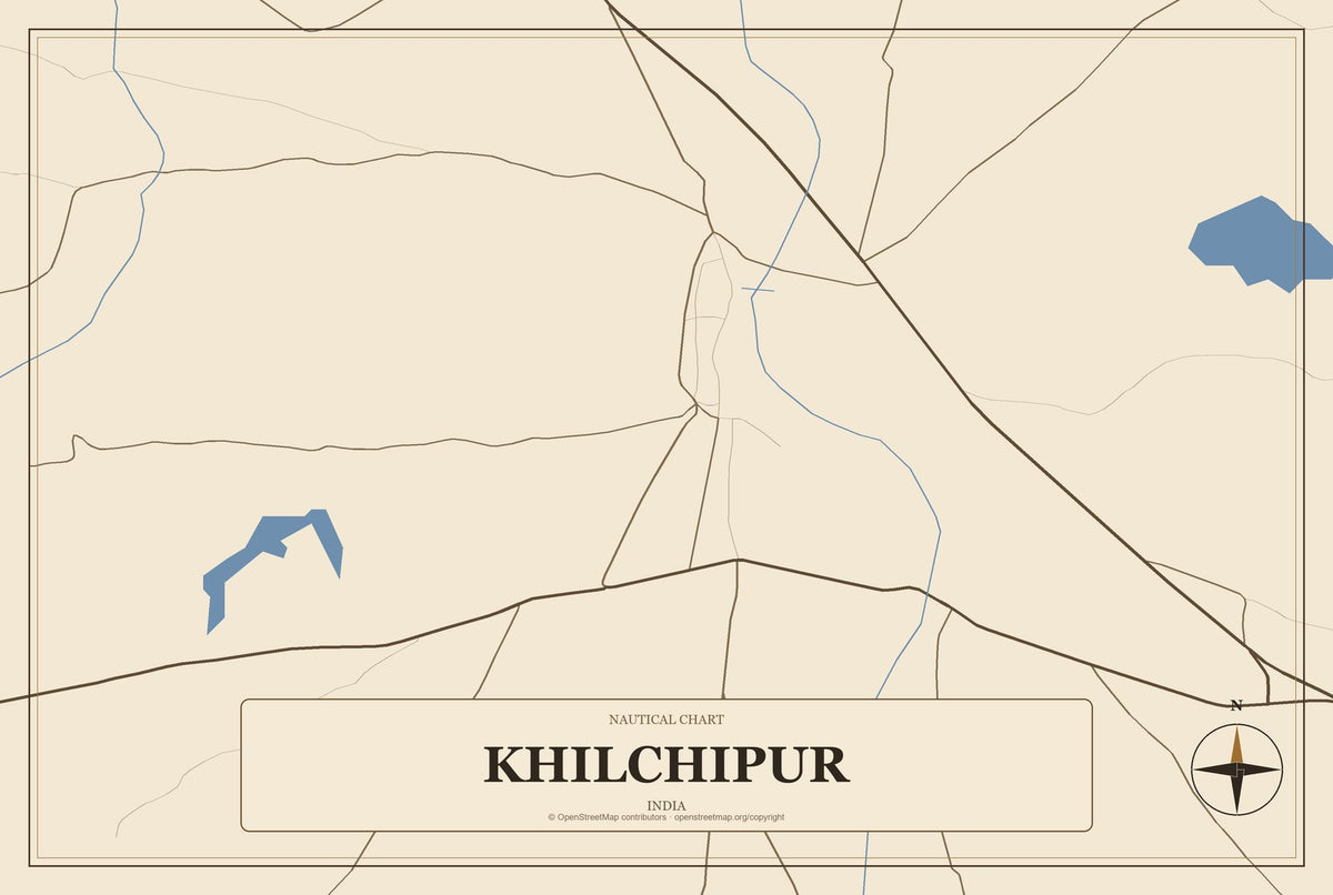 Khilchipur, India City Map Aluminum Sign in Heritage Nautical style