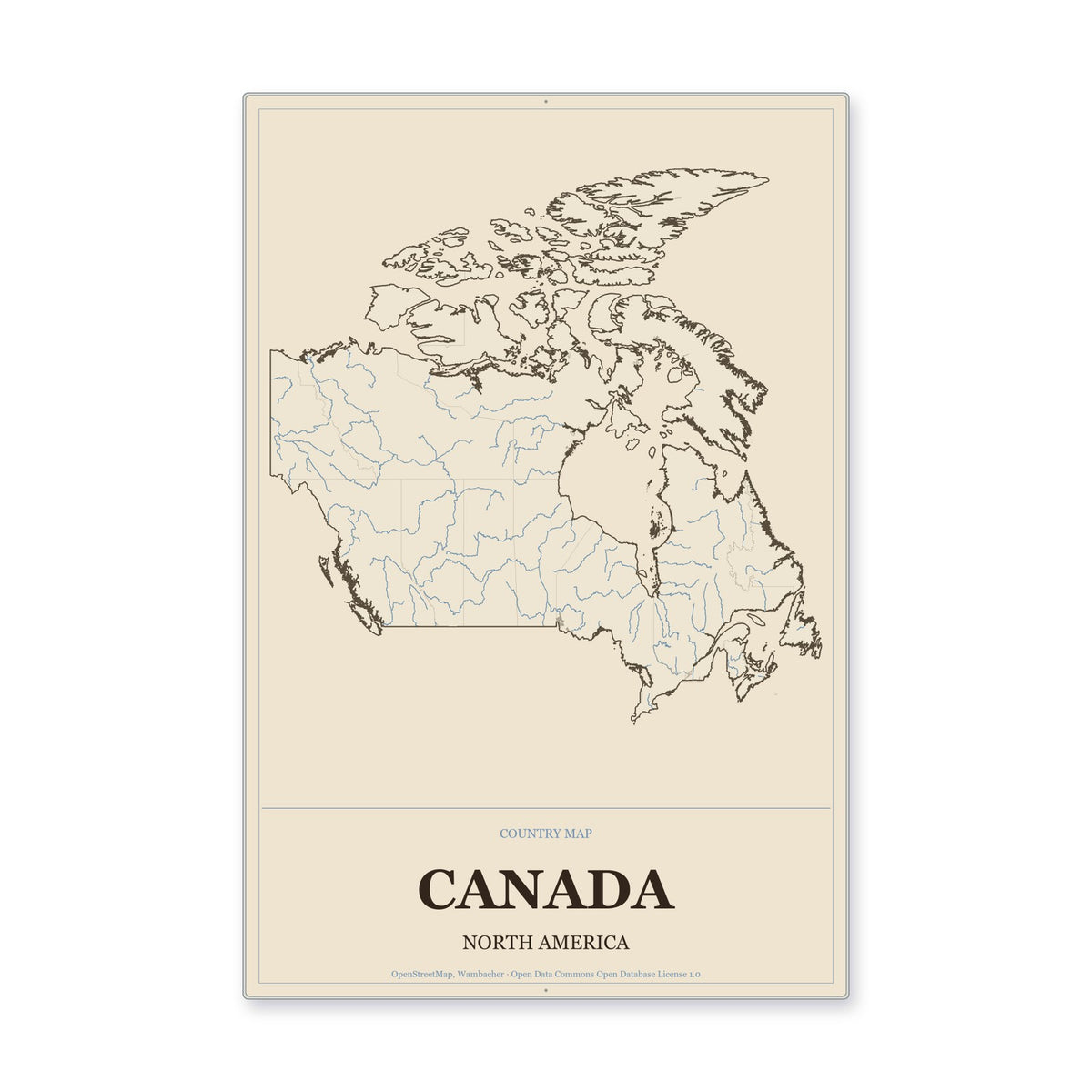 Canada Country Map Aluminum Sign in Heritage Nautical style