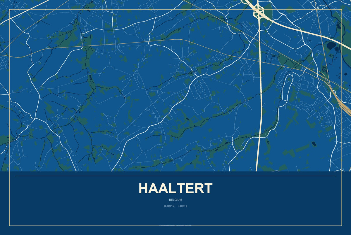 Haaltert, Belgium City Map Aluminum Sign in Harbor Cobalt style