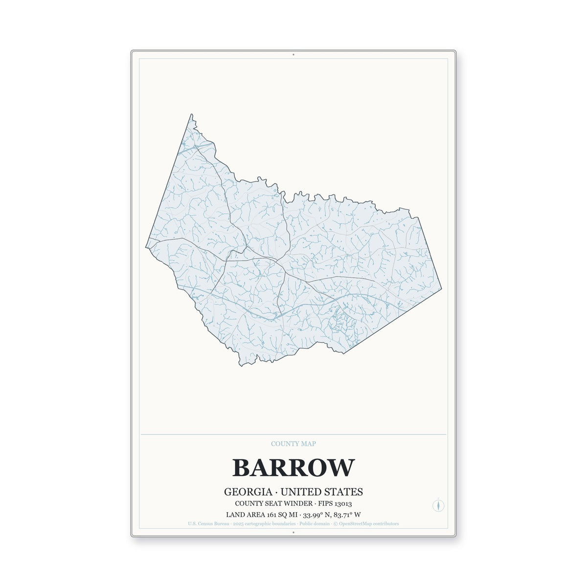 Barrow County, Georgia Map Aluminum Sign in Gallery Air style
