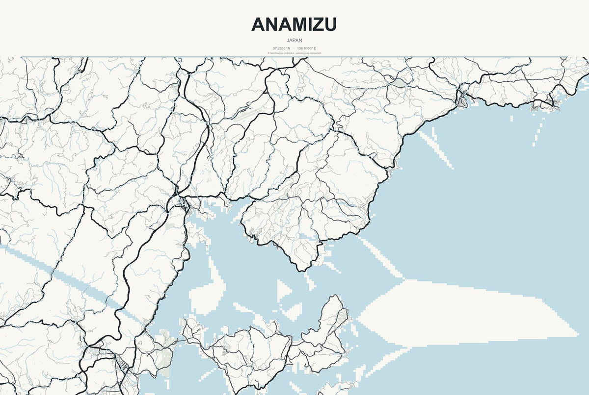 Anamizu, Japan City Map Aluminum Sign in Headline Atlas style