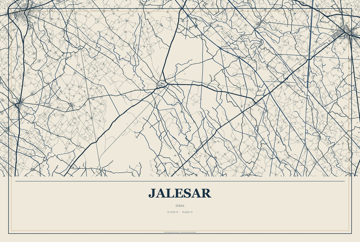 Jalesar, India City Map Aluminum Sign in Coastal Cutout style