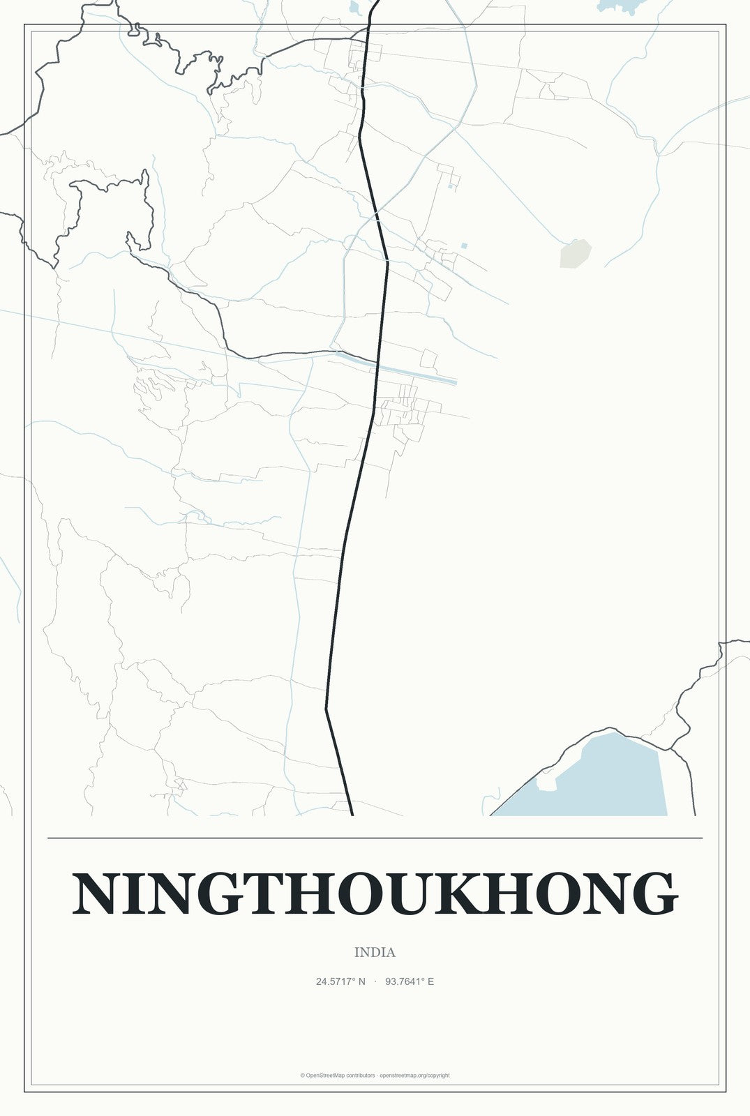 Ningthoukhong, India City Map Aluminum Sign in Gallery Air style