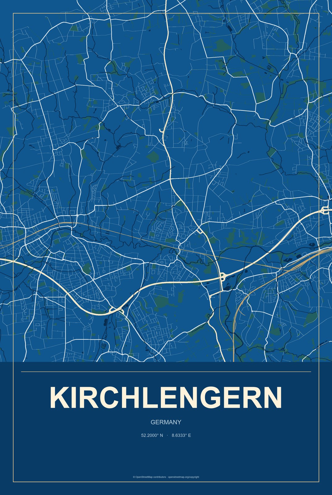 Kirchlengern, Germany City Map Aluminum Sign in Harbor Cobalt style
