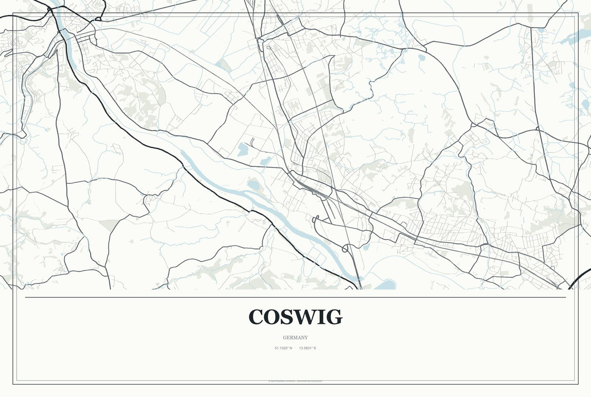 Coswig, Germany City Map Aluminum Sign in Gallery Air style