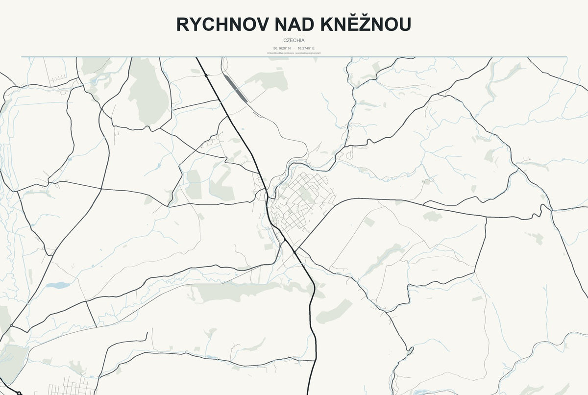 Rychnov nad Kněžnou, Czechia City Map Aluminum Sign in Headline Atlas style