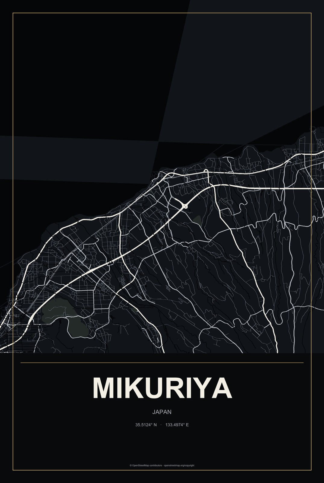 Mikuriya, Japan City Map Aluminum Sign in Metropolitan Noir style