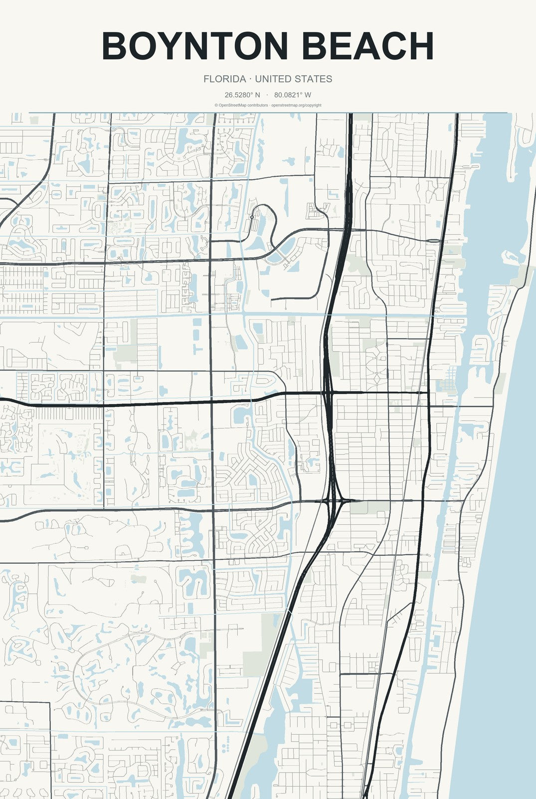 Boynton Beach, Florida City Map Aluminum Sign in Headline Atlas style
