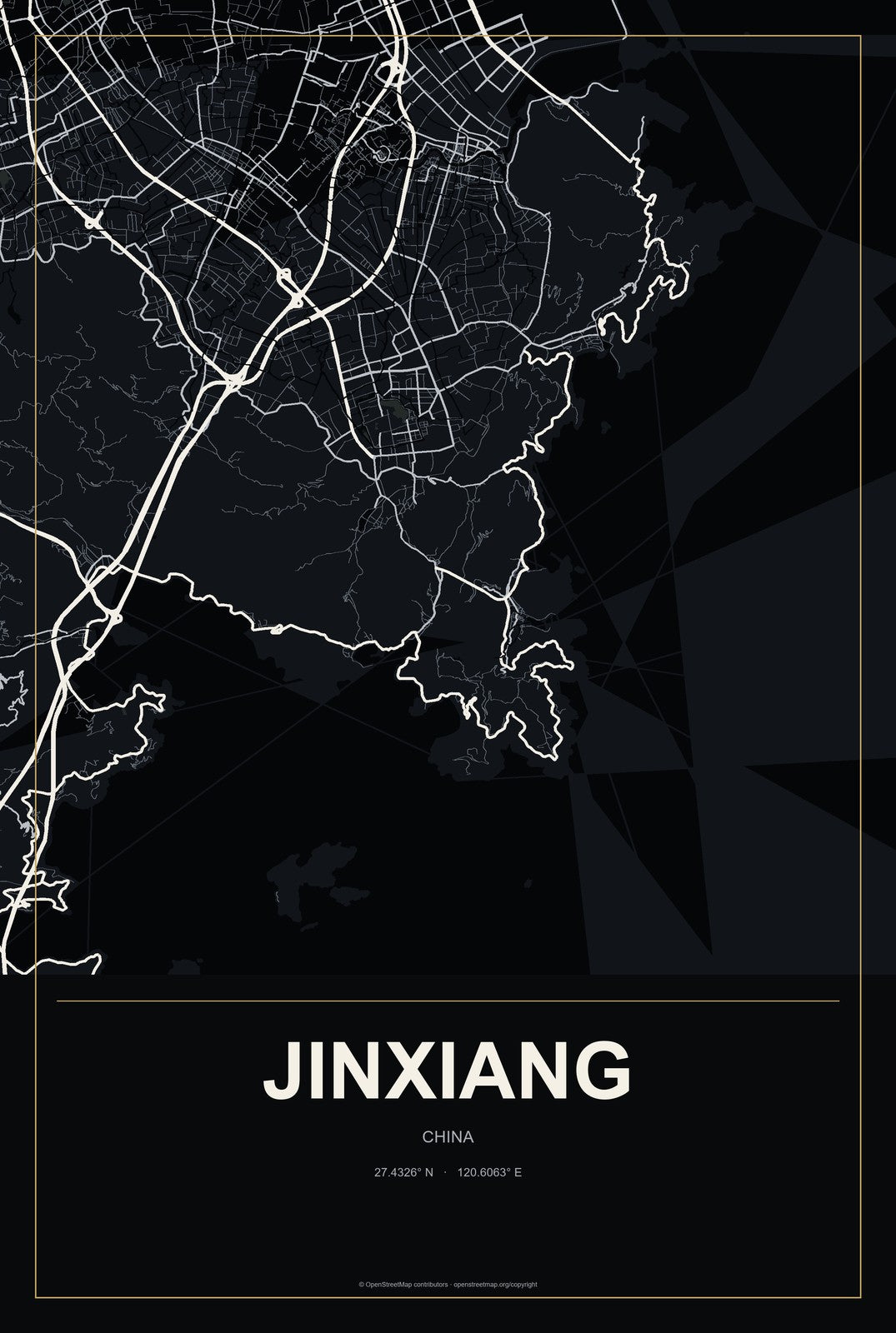Jinxiang, China City Map Aluminum Sign in Metropolitan Noir style