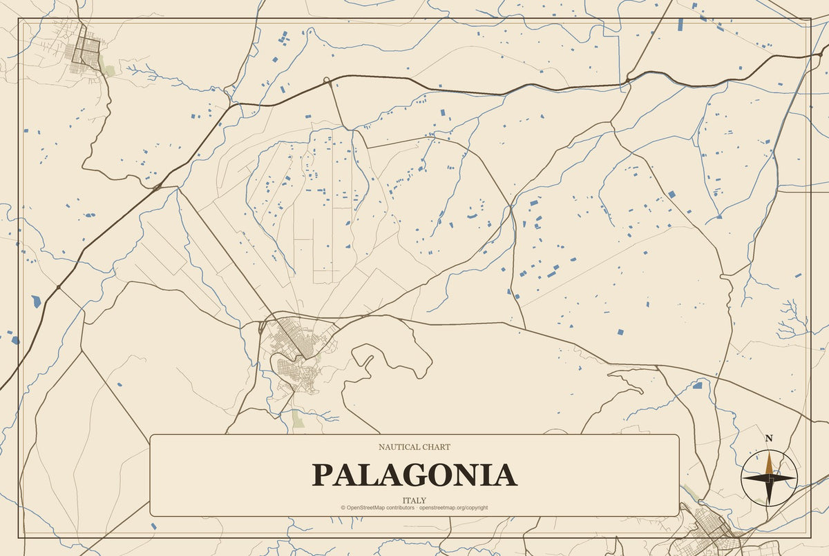 Palagonia, Italy City Map Aluminum Sign in Heritage Nautical style