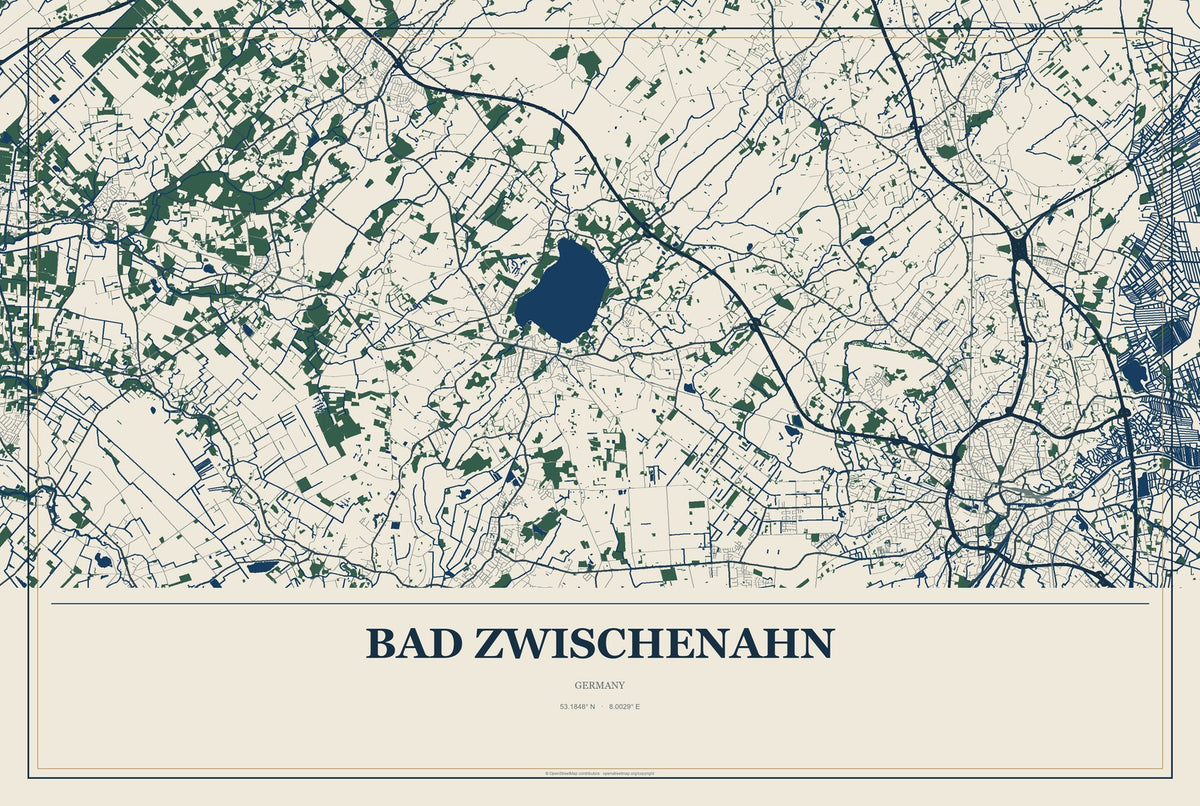 Bad Zwischenahn, Germany City Map Aluminum Sign in Coastal Cutout style