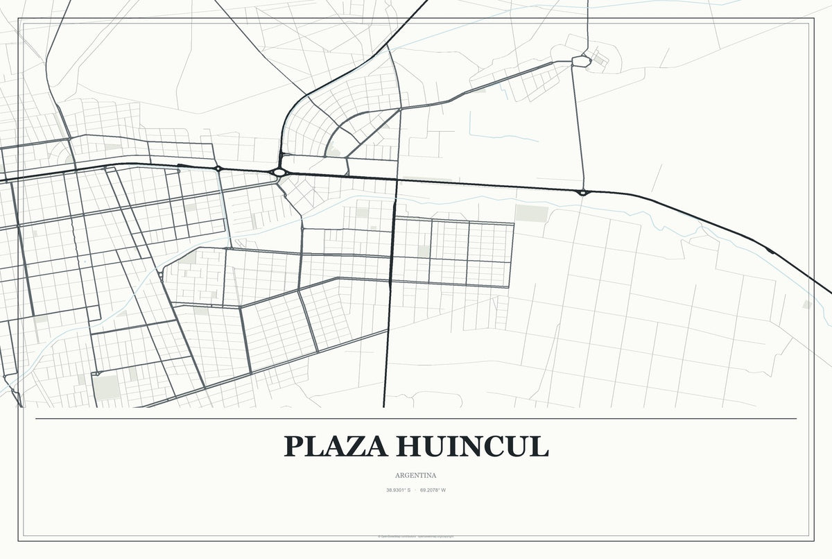 Plaza Huincul, Argentina City Map Aluminum Sign in Gallery Air style