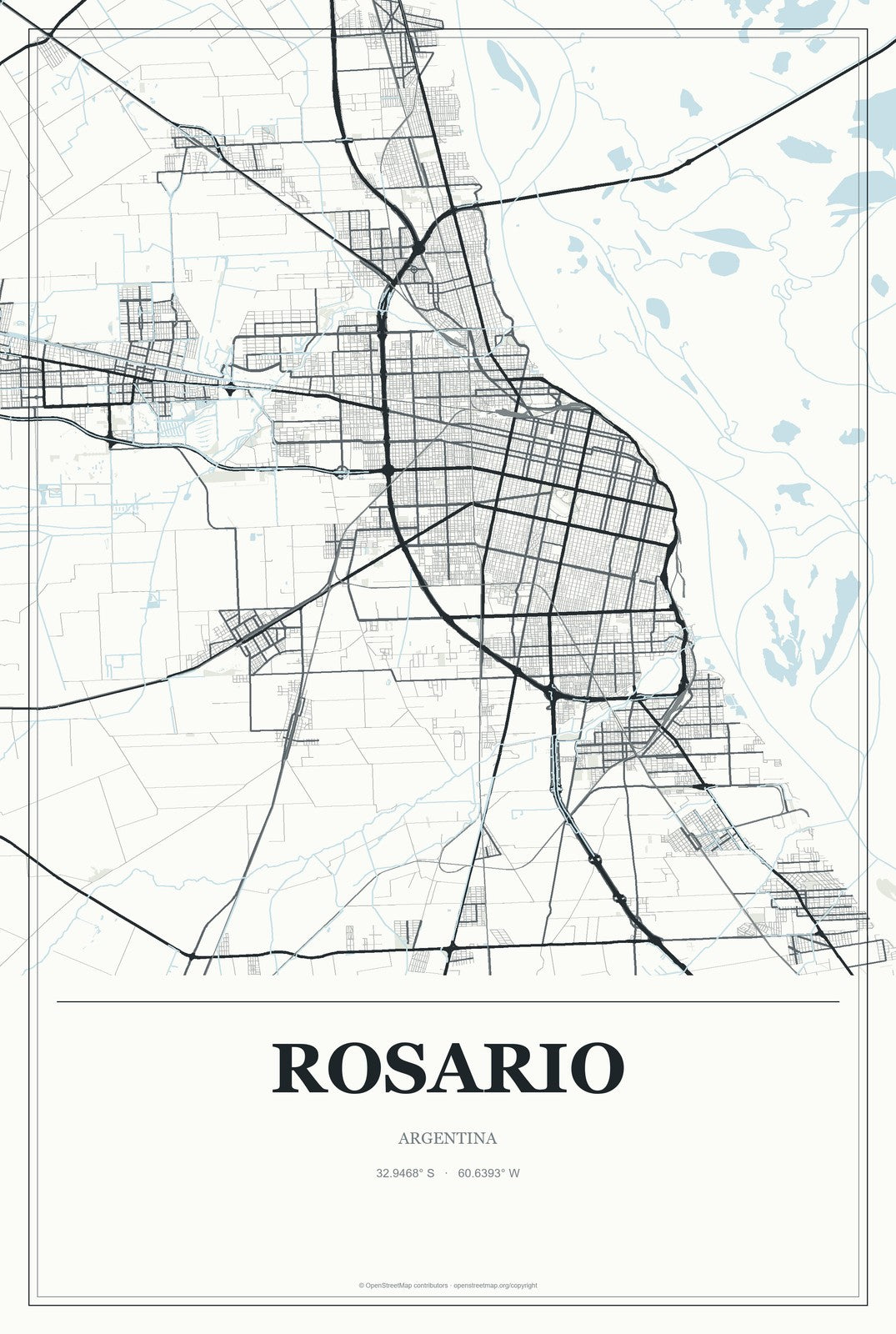 Rosario, Argentina City Map Aluminum Sign in Gallery Air style