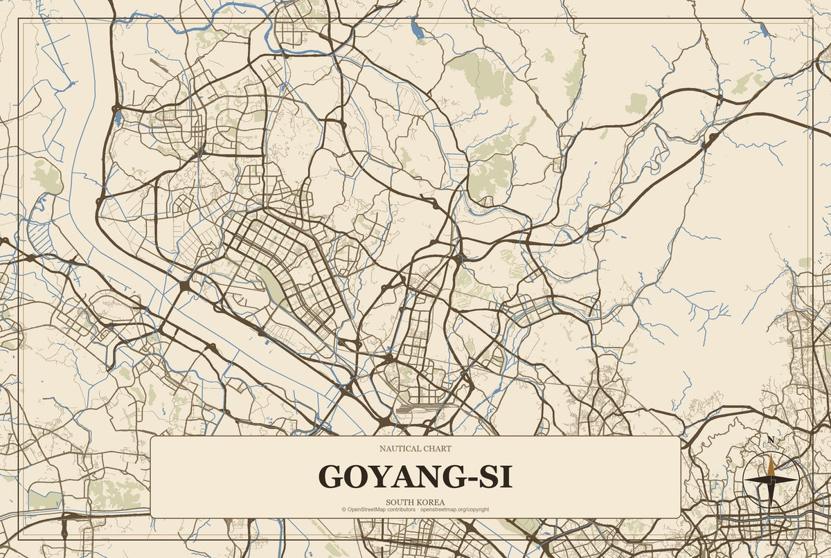 Goyang-si, South Korea City Map Aluminum Sign in Heritage Nautical style