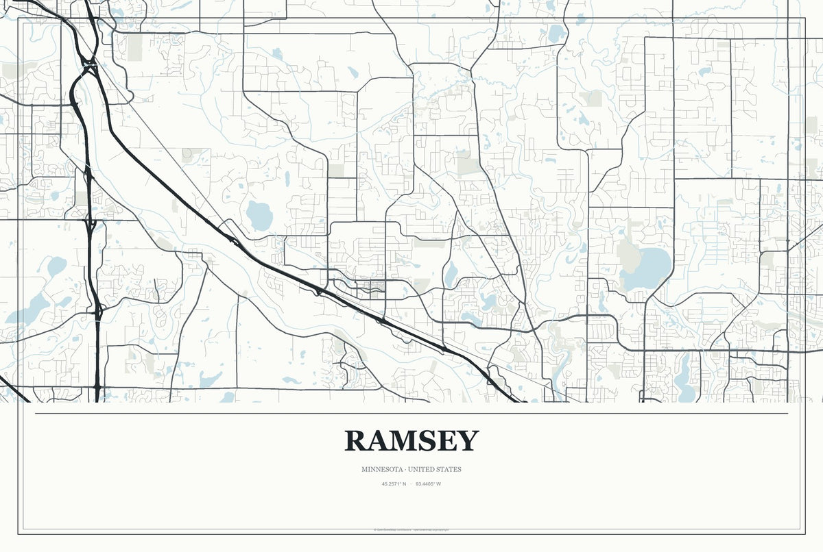 Ramsey, Minnesota City Map Aluminum Sign in Gallery Air style