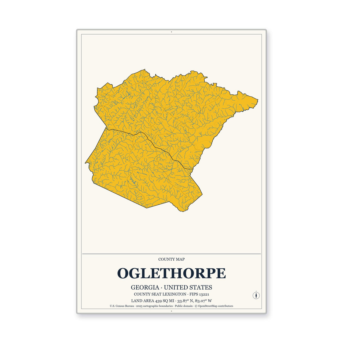 Oglethorpe County, Georgia Map Aluminum Sign in Citrine Modern style