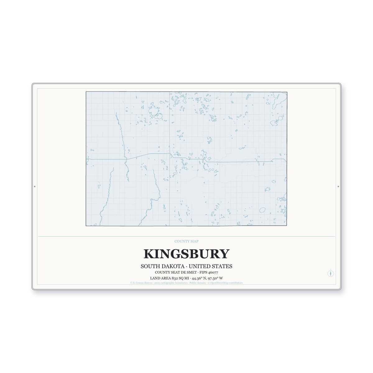 Kingsbury County, South Dakota Map Aluminum Sign in Gallery Air style