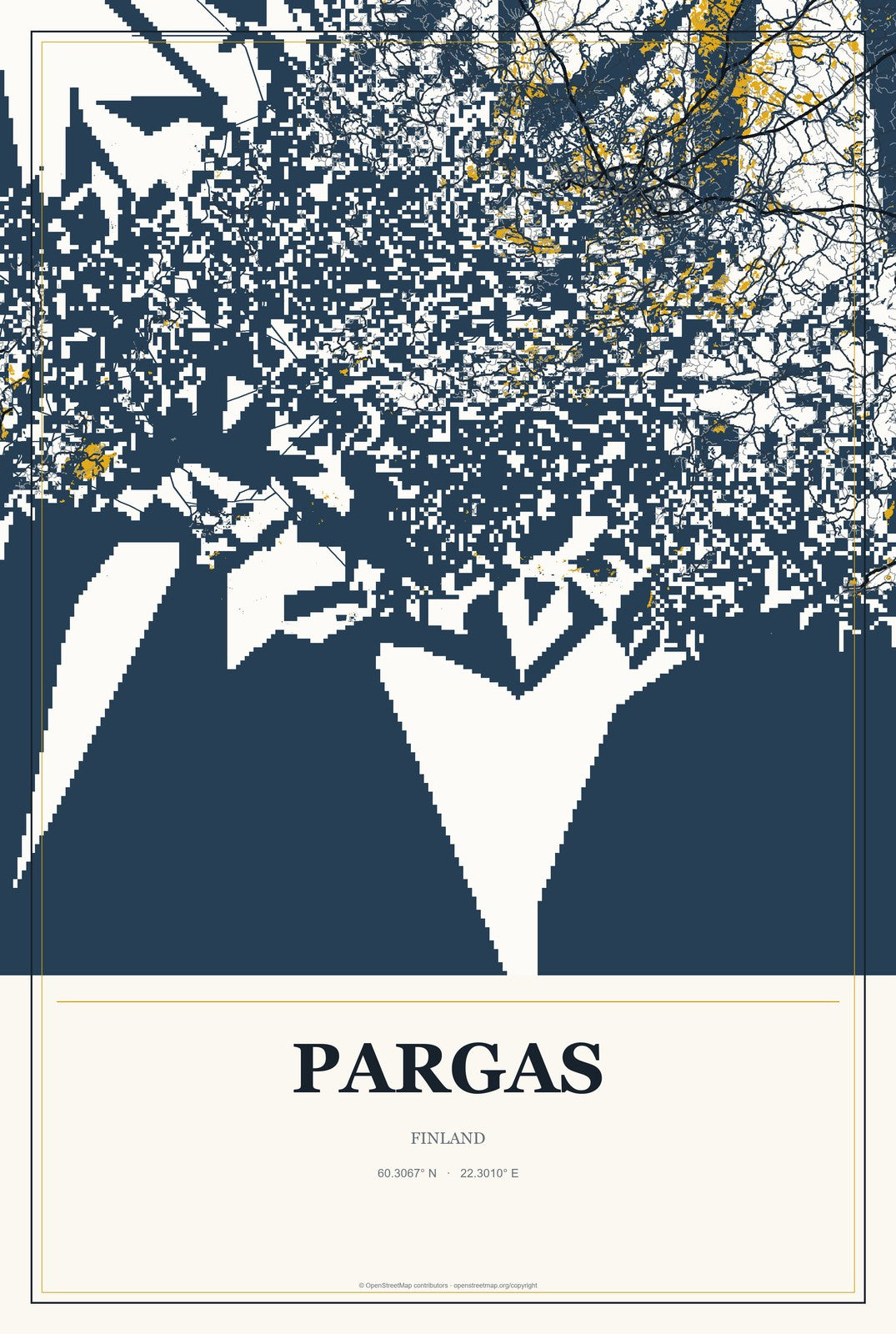 Pargas, Finland City Map Aluminum Sign in Citrine Modern style