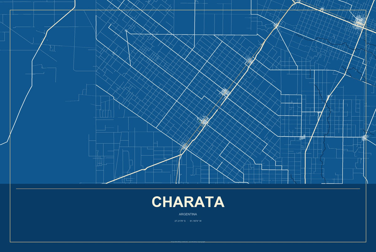 Charata, Argentina City Map Aluminum Sign in Harbor Cobalt style