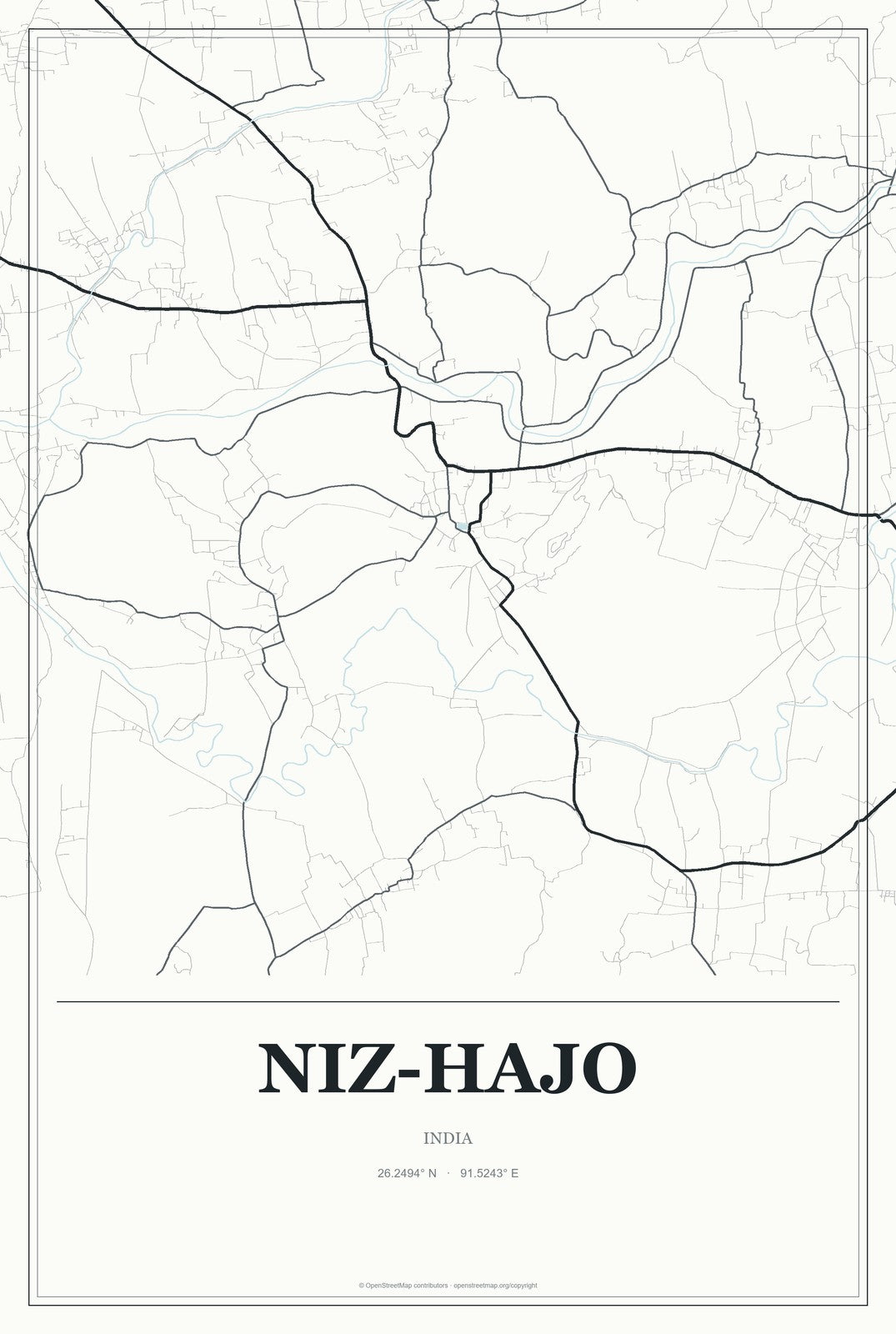 Niz-Hajo, India City Map Aluminum Sign in Gallery Air style