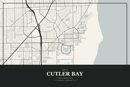 Cutler Bay, Florida City Map Aluminum Sign in Museum Plaque style