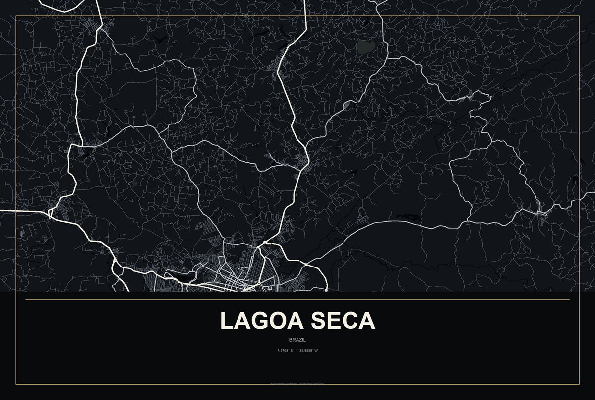 Lagoa Seca, Brazil City Map Aluminum Sign in Metropolitan Noir style