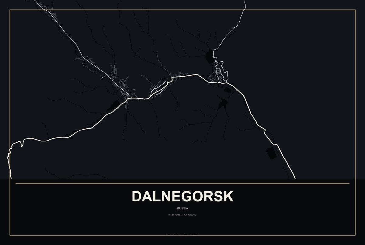 Dalnegorsk, Russia City Map Aluminum Sign in Metropolitan Noir style