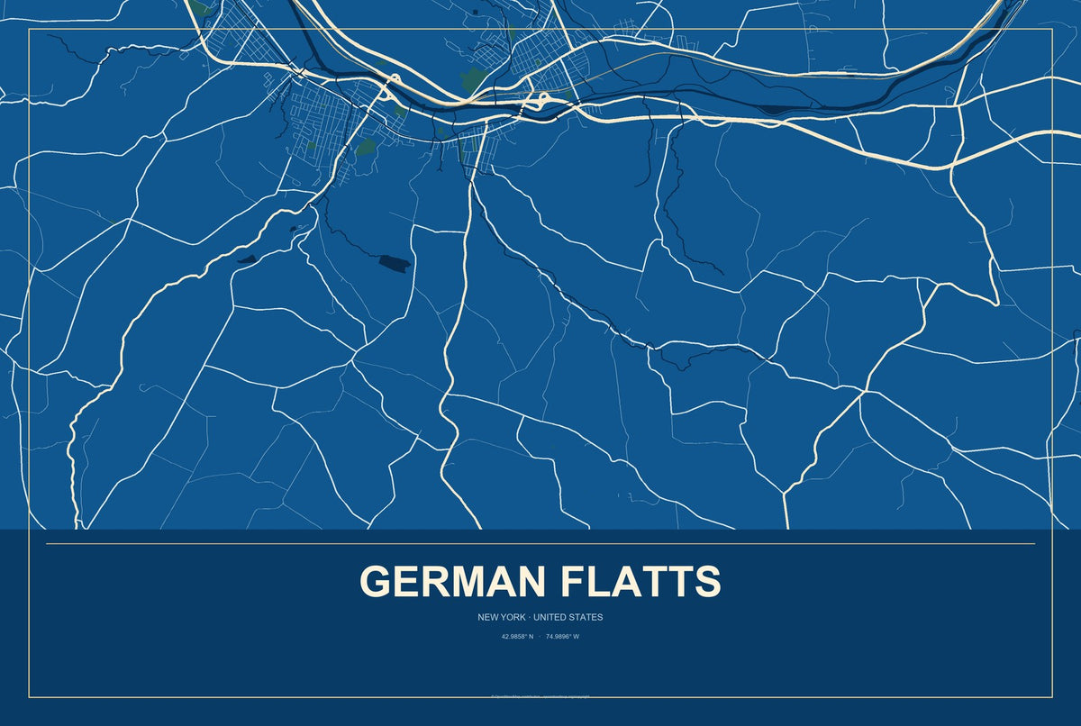 German Flatts, New York City Map Aluminum Sign in Harbor Cobalt style