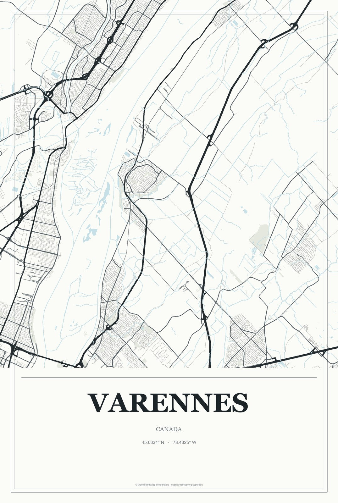 Varennes, Canada City Map Aluminum Sign in Gallery Air style