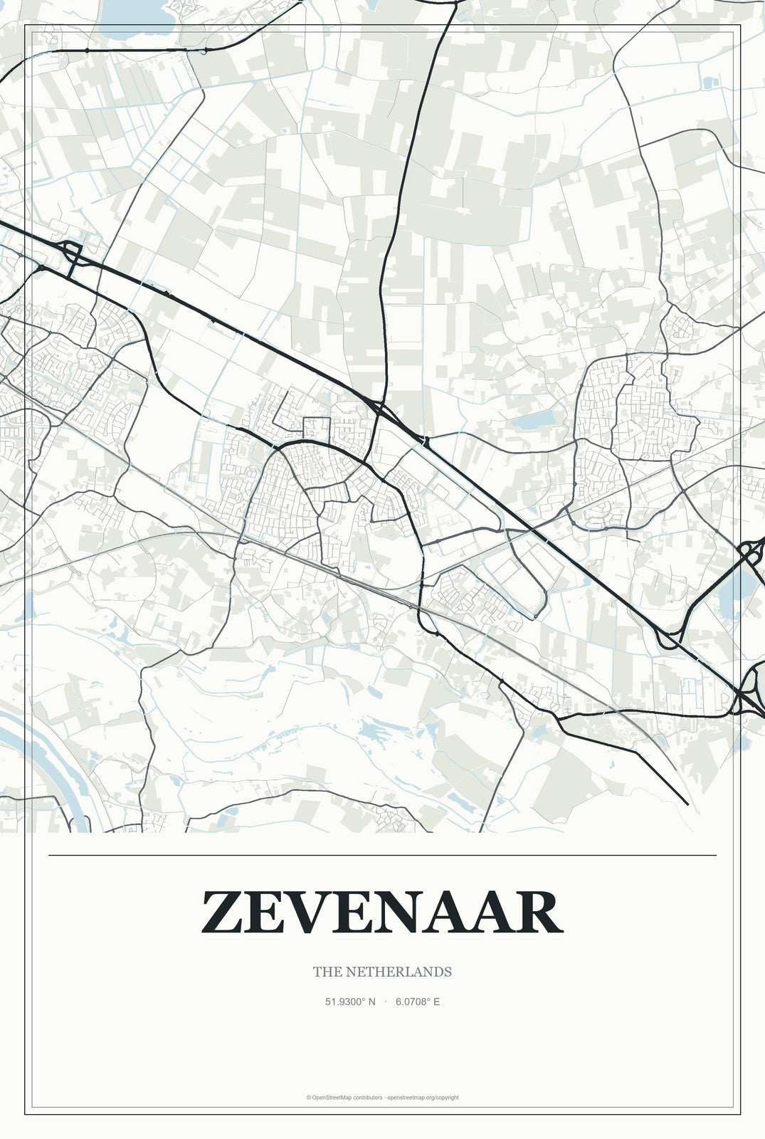 Zevenaar, The Netherlands City Map Aluminum Sign in Gallery Air style