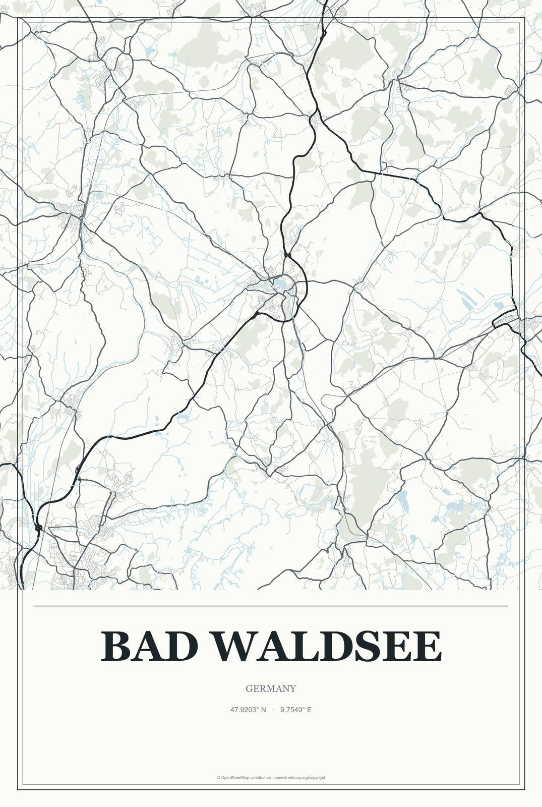 Bad Waldsee, Germany City Map Aluminum Sign in Gallery Air style