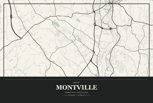 Montville, Connecticut City Map Aluminum Sign in Museum Plaque style
