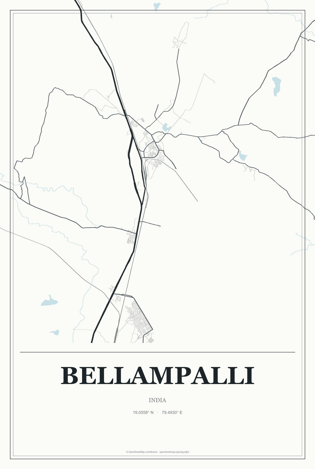 Bellampalli, India City Map Aluminum Sign in Gallery Air style