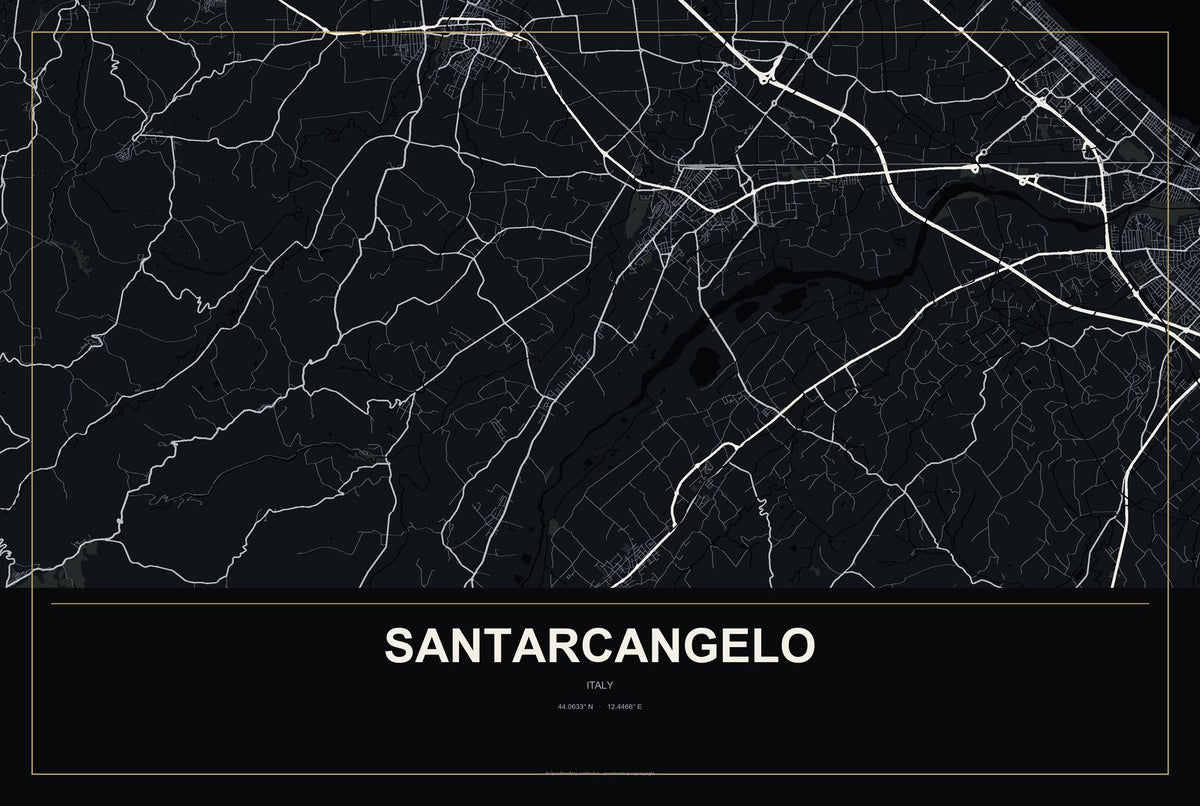 Santarcangelo, Italy City Map Aluminum Sign in Metropolitan Noir style