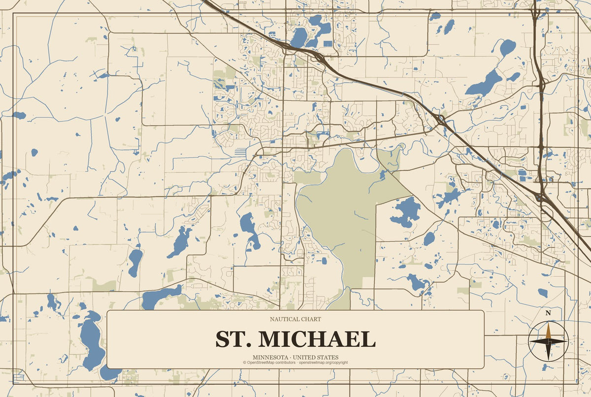 St. Michael, Minnesota City Map Aluminum Sign in Heritage Nautical style