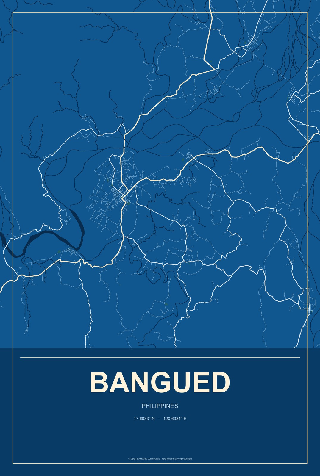 Bangued, Philippines City Map Aluminum Sign in Harbor Cobalt style