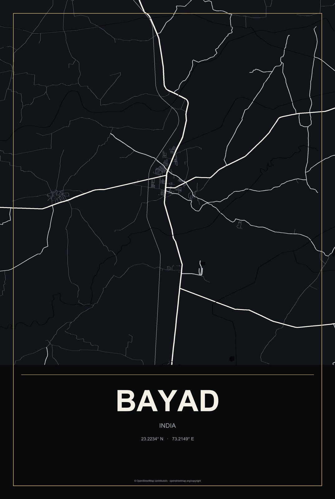 Bayad, India City Map Aluminum Sign in Metropolitan Noir style