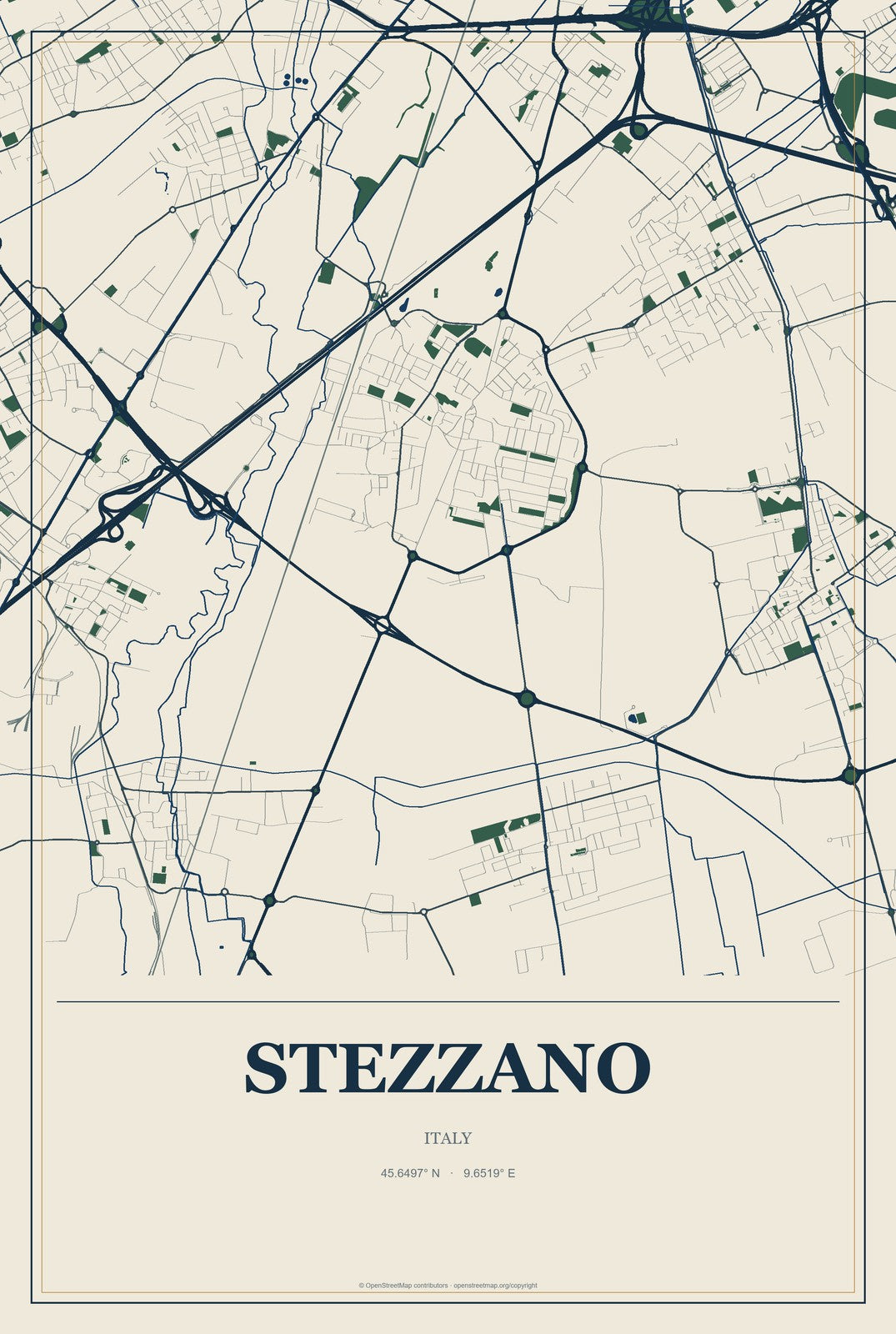Stezzano, Italy City Map Aluminum Sign in Coastal Cutout style