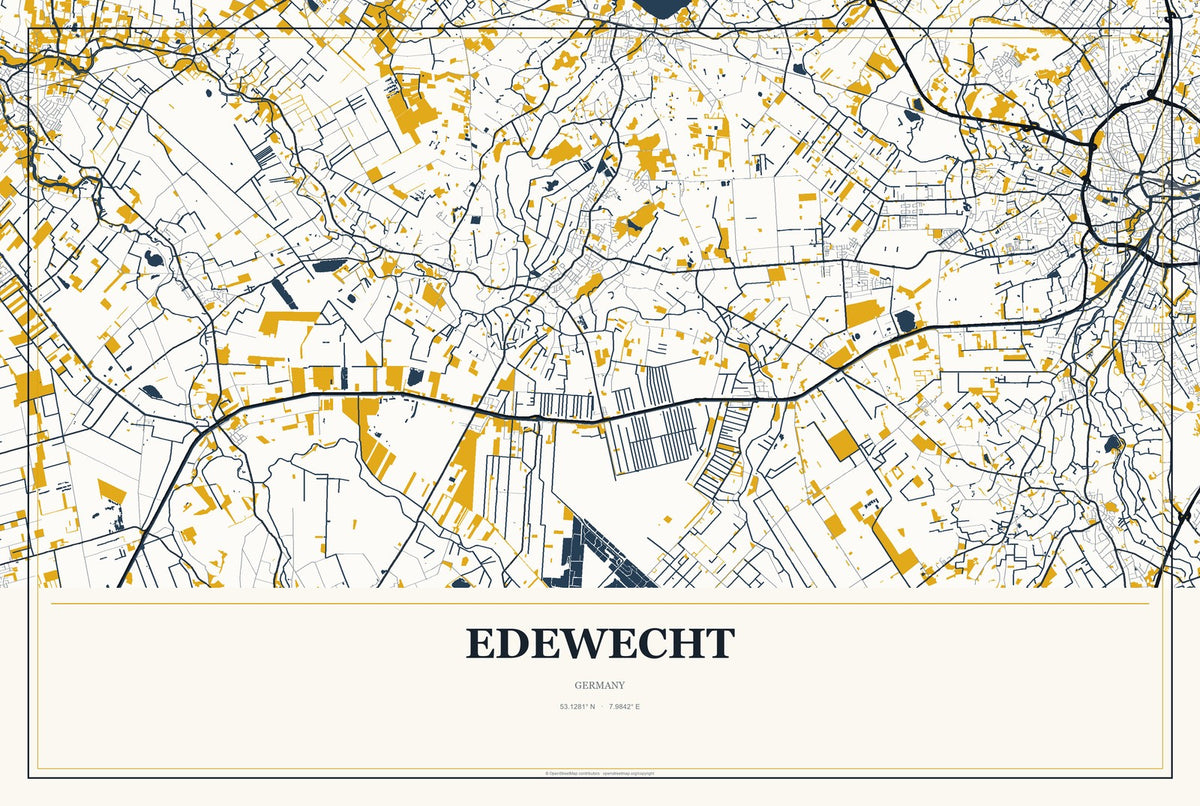 Edewecht, Germany City Map Aluminum Sign in Citrine Modern style