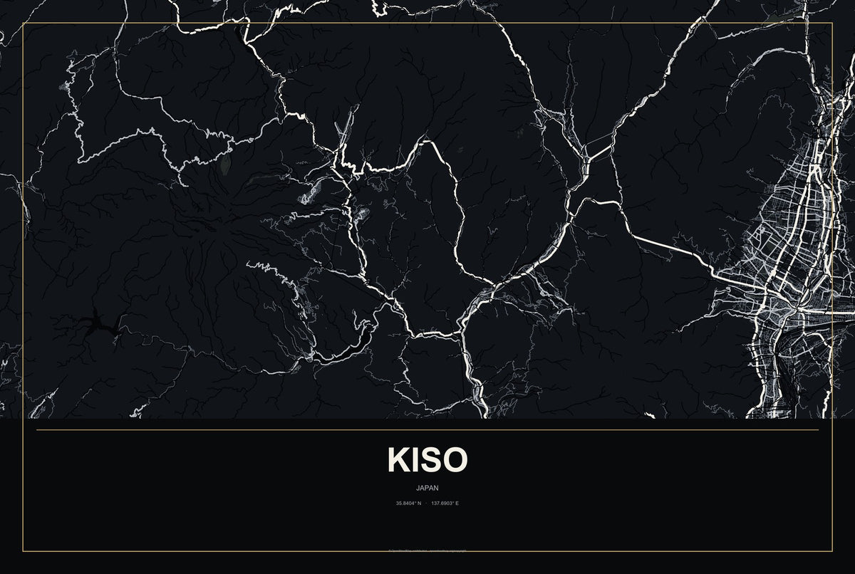 Kiso, Japan City Map Aluminum Sign in Metropolitan Noir style