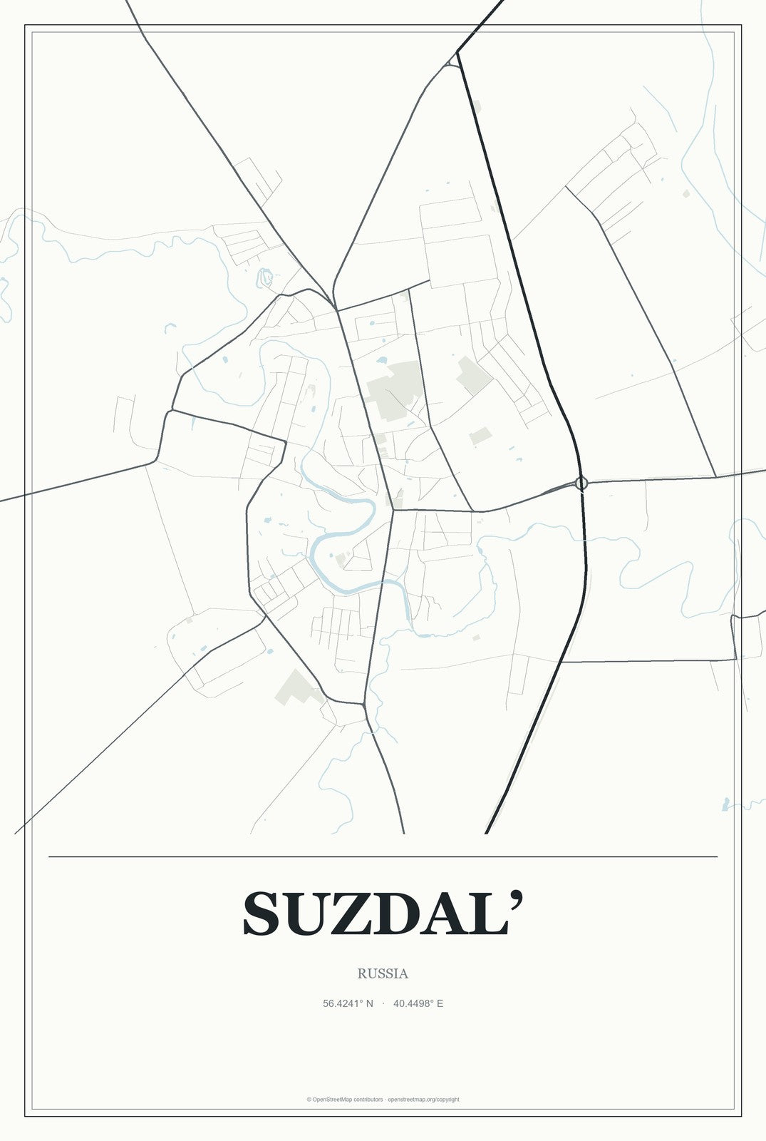 Suzdal’, Russia City Map Aluminum Sign in Gallery Air style