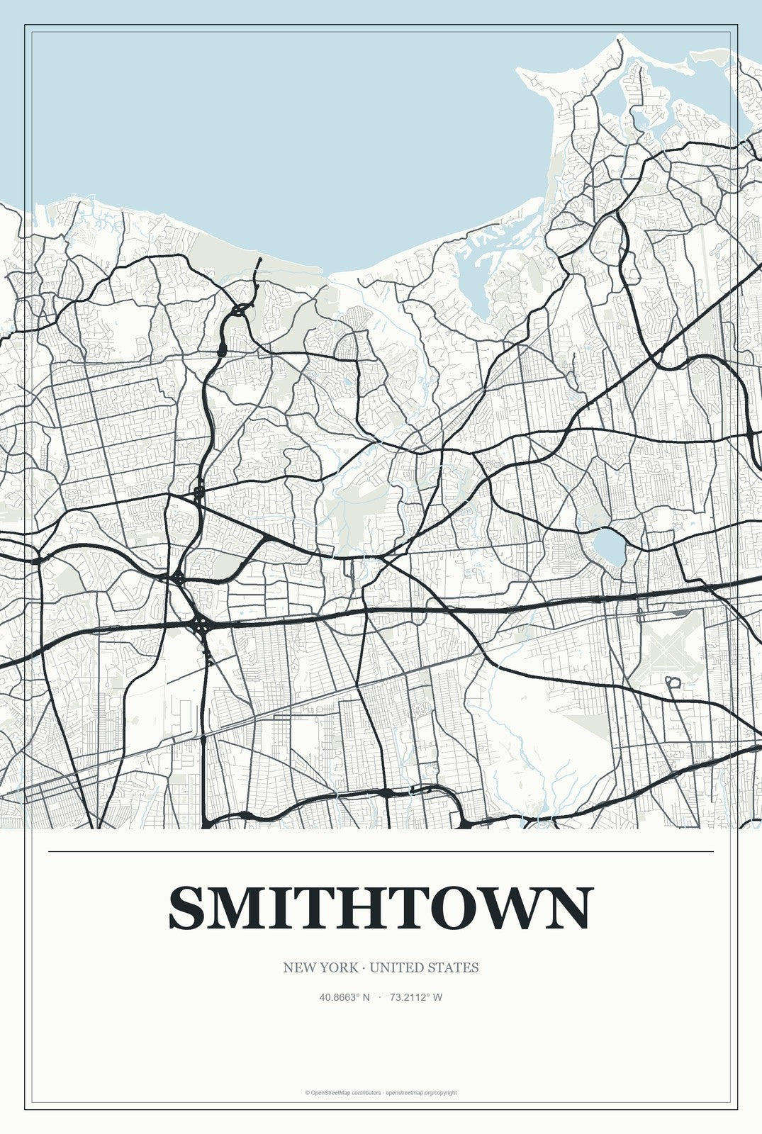 Smithtown, New York City Map Aluminum Sign in Gallery Air style
