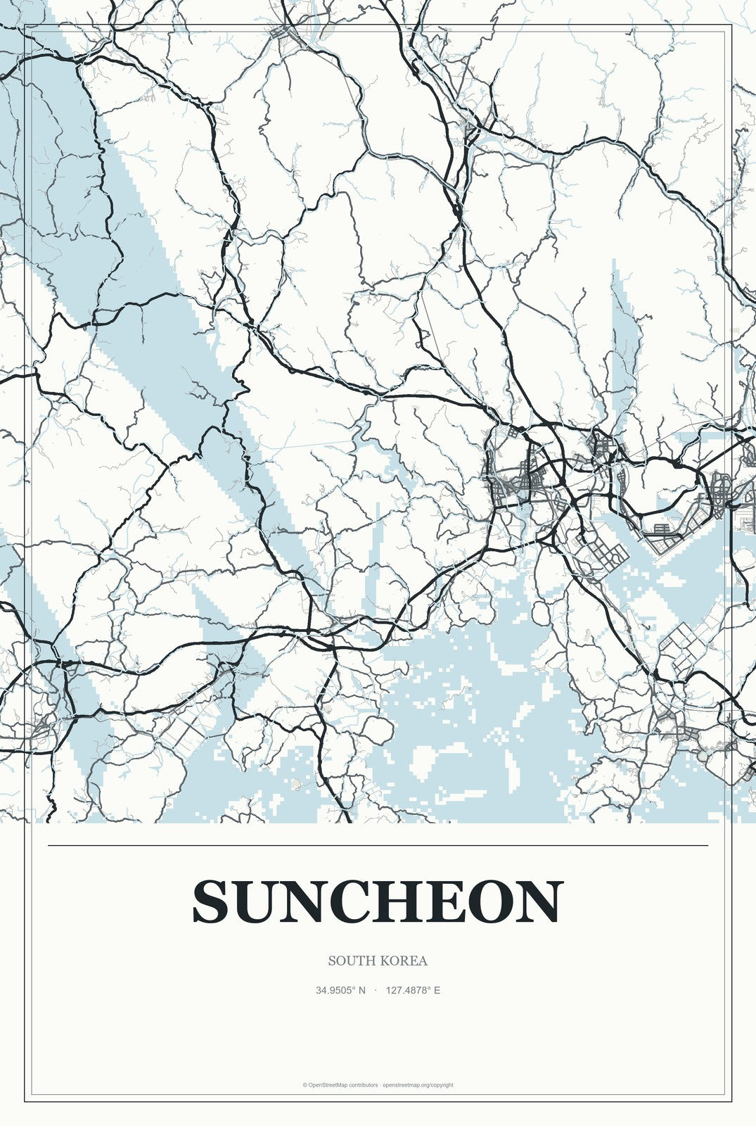 Suncheon, South Korea City Map Aluminum Sign in Gallery Air style
