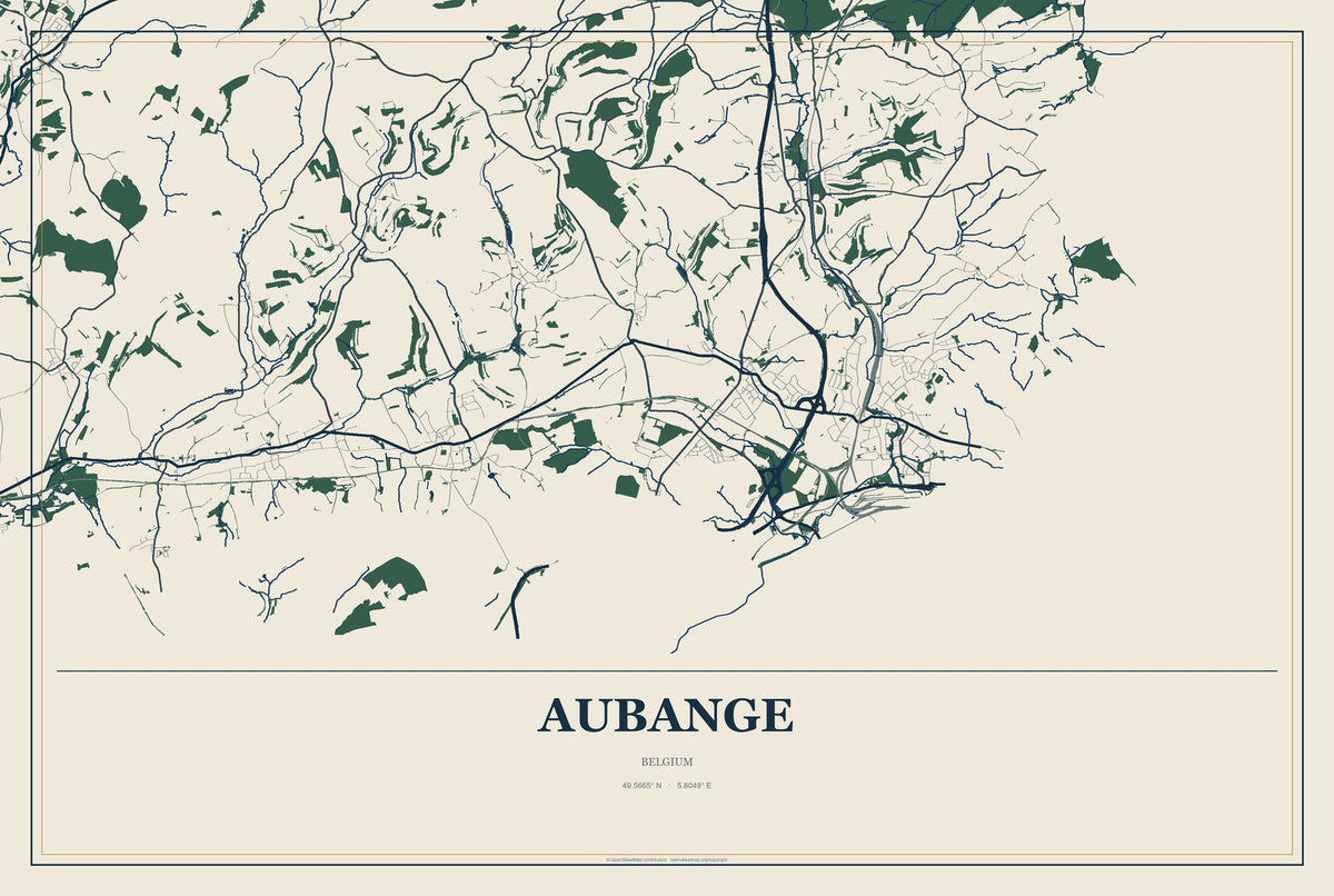 Aubange, Belgium City Map Aluminum Sign in Coastal Cutout style