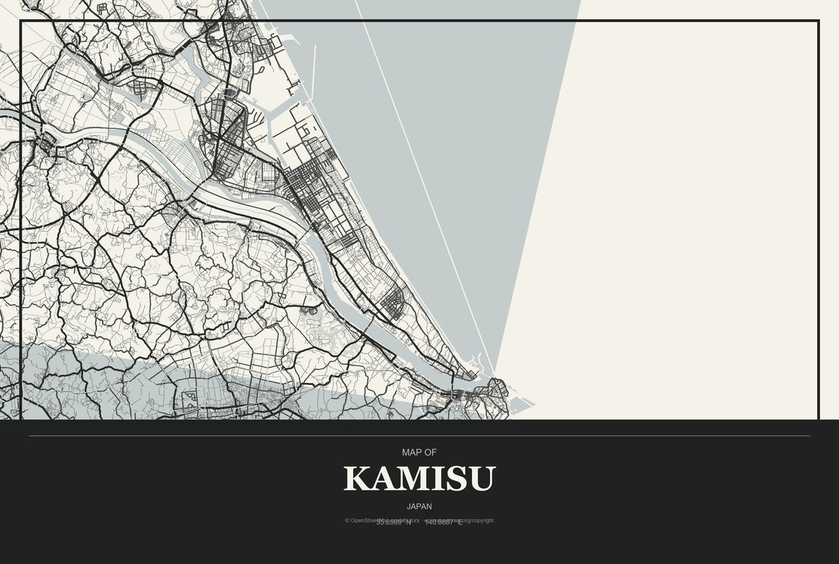 Kamisu, Japan City Map Aluminum Sign in Museum Plaque style