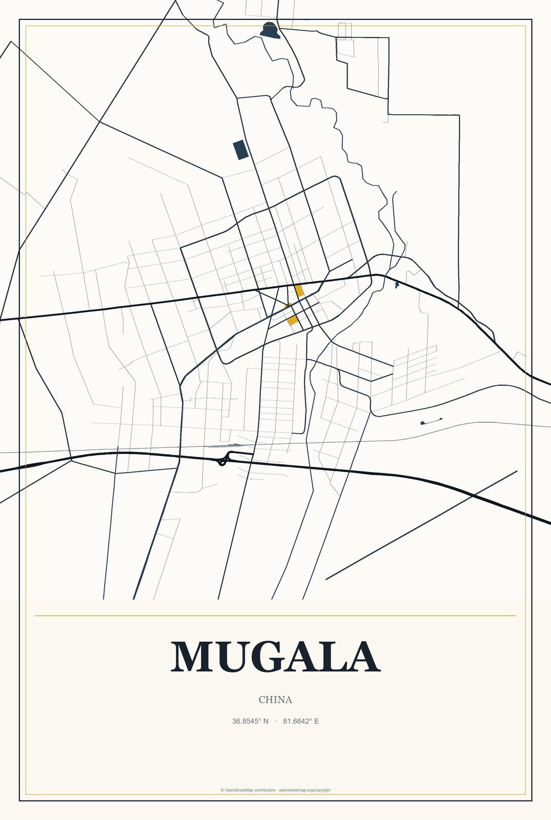 Mugala, China City Map Aluminum Sign in Citrine Modern style
