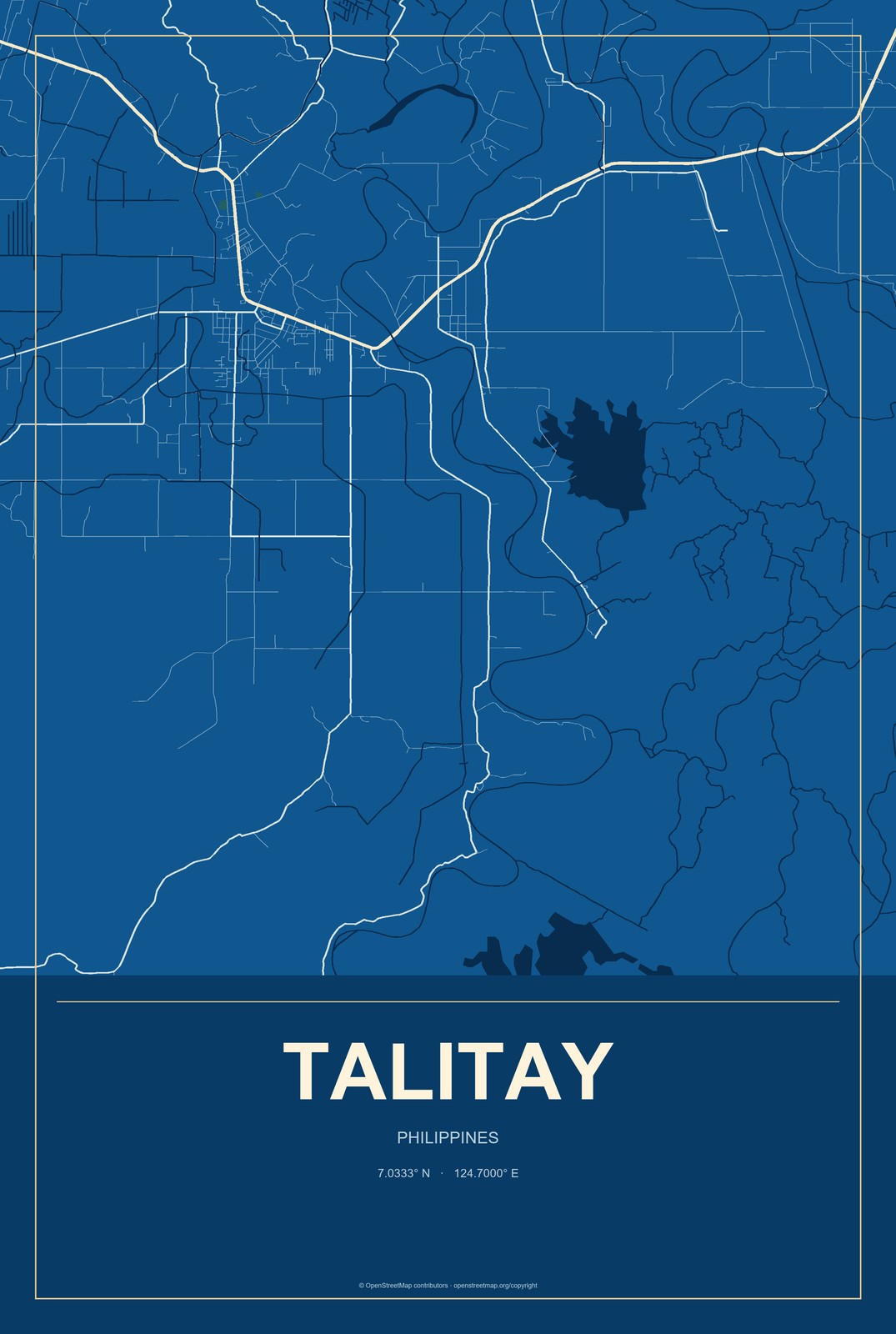 Talitay, Philippines City Map Aluminum Sign in Harbor Cobalt style