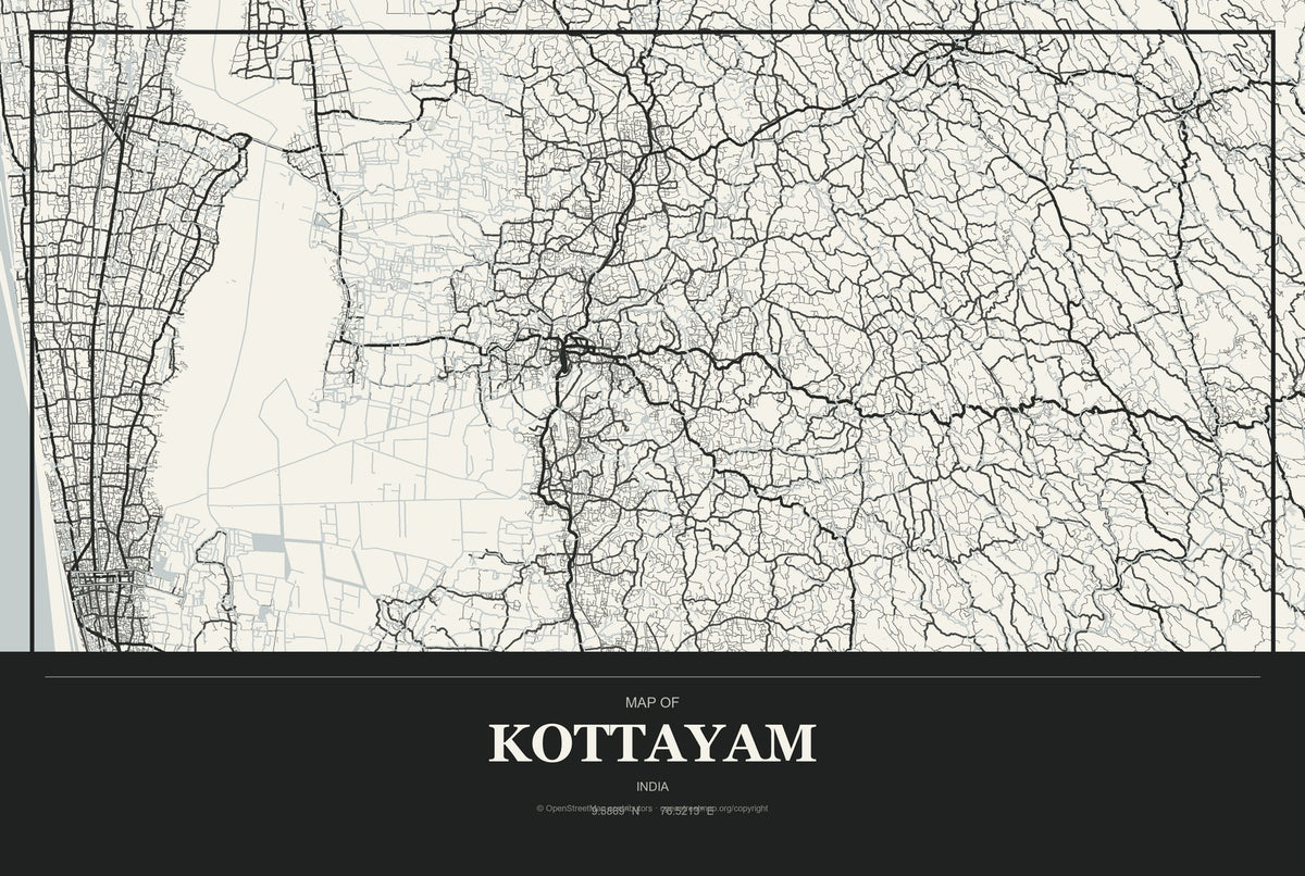 Kottayam, India City Map Aluminum Sign in Museum Plaque style